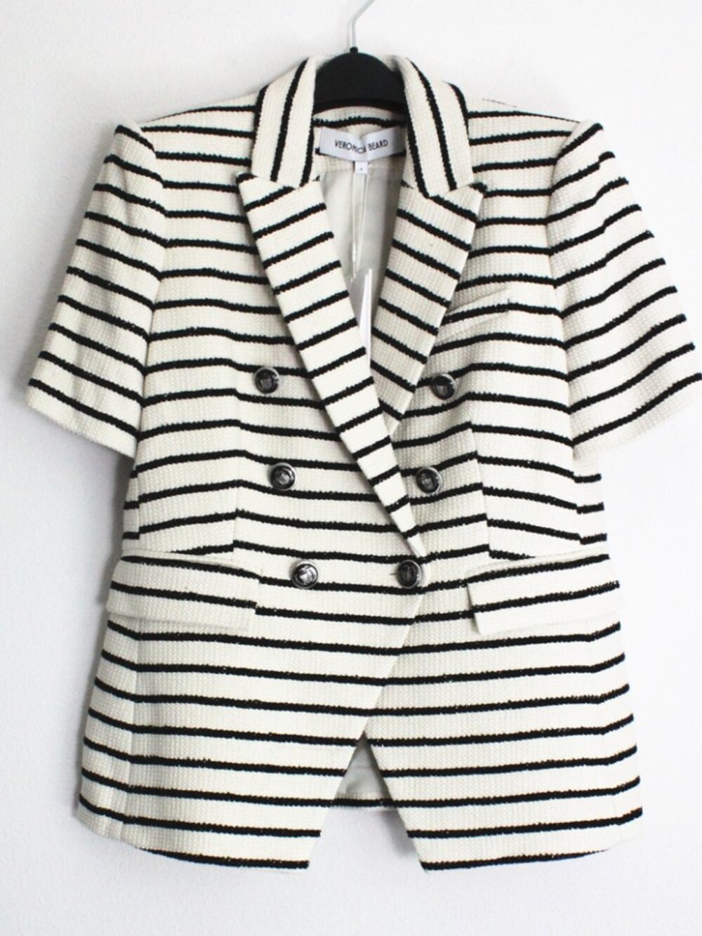 NWT Veronica Beard Jenny Stripe Short Sleeve Dickey Jacket $698, Size 6